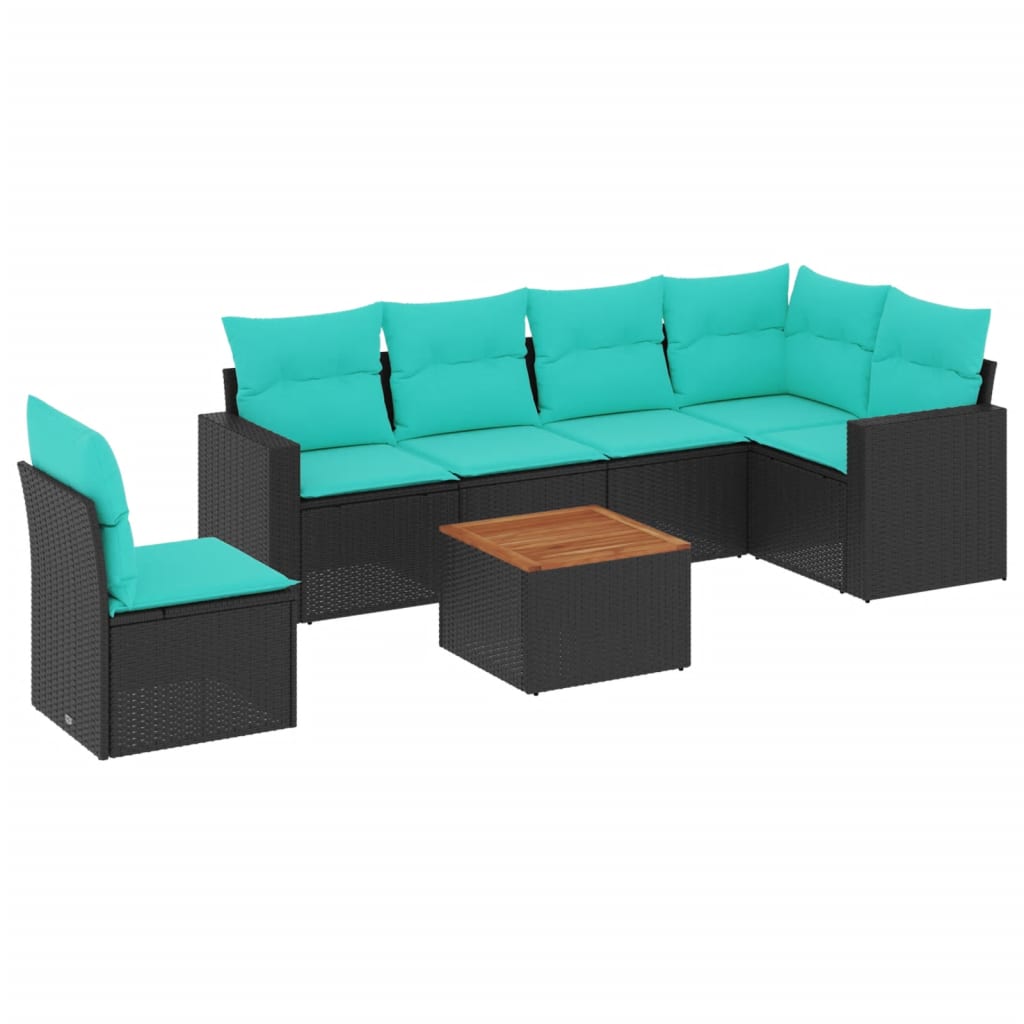 7-dijelni set vrtnih sofa od poliratana s jastucima crni
