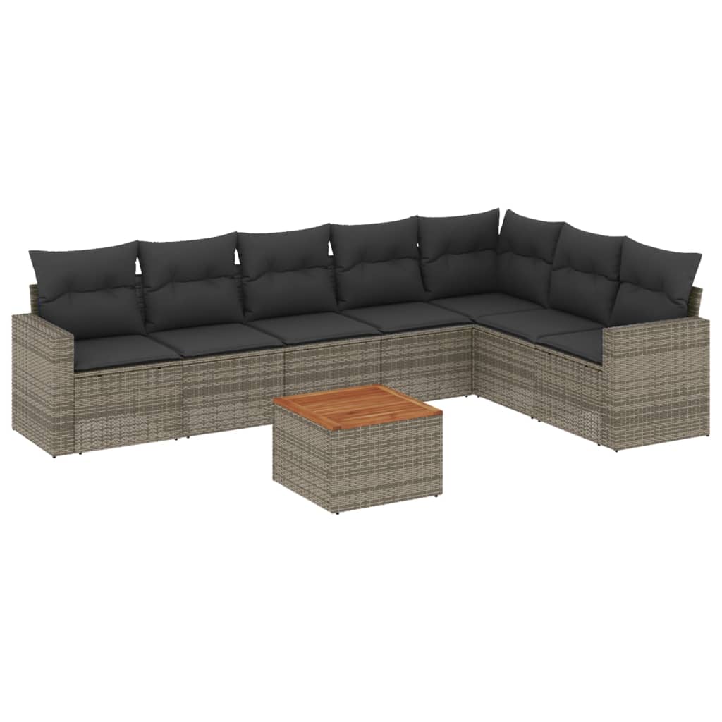 8-dijelni set vrtnih sofa od poliratana s jastucima sivi
