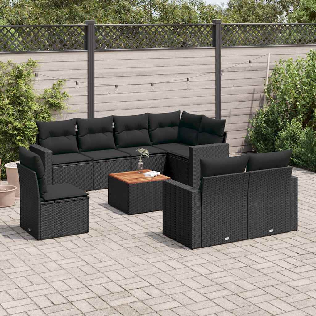 9-dijelni set vrtnih sofa s jastucima crni od poliratana