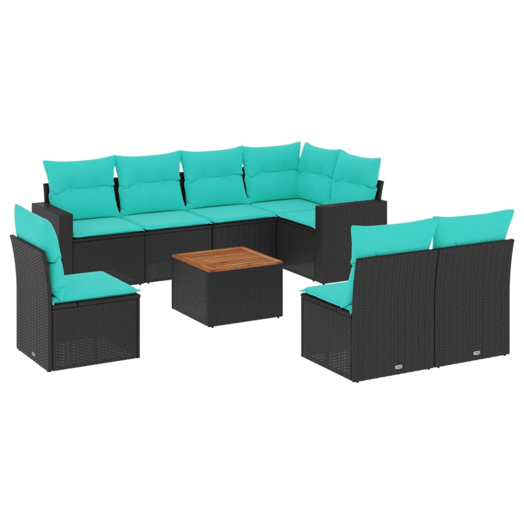 9-dijelni set vrtnih sofa od poliratana s jastucima crni