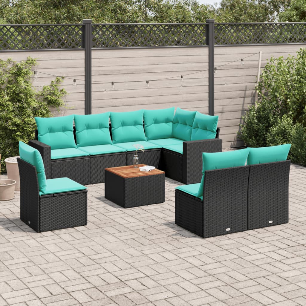 9-dijelni set vrtnih sofa od poliratana s jastucima crni