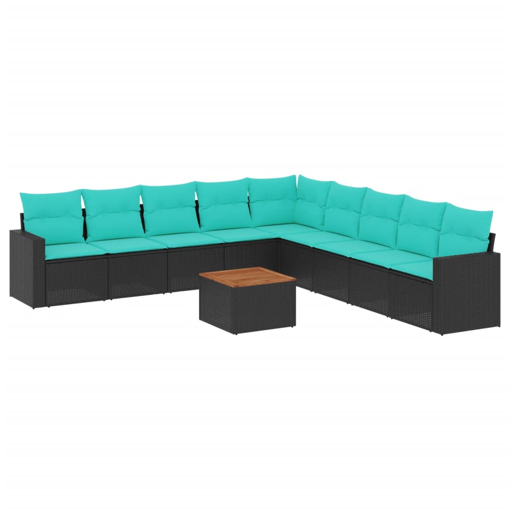 10-dijelni set vrtnih sofa od poliratana s jastucima crni