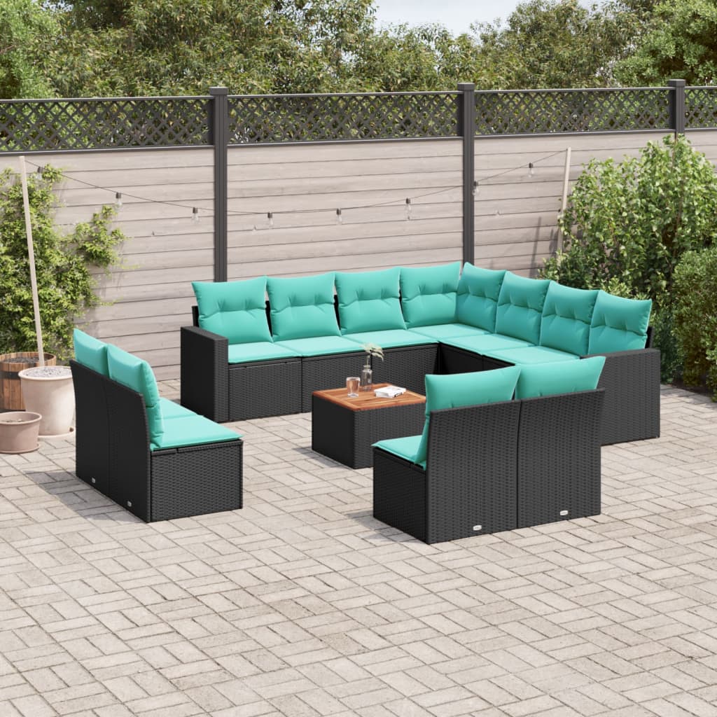 12-dijelni set vrtnih sofa s jastucima poliratan crni