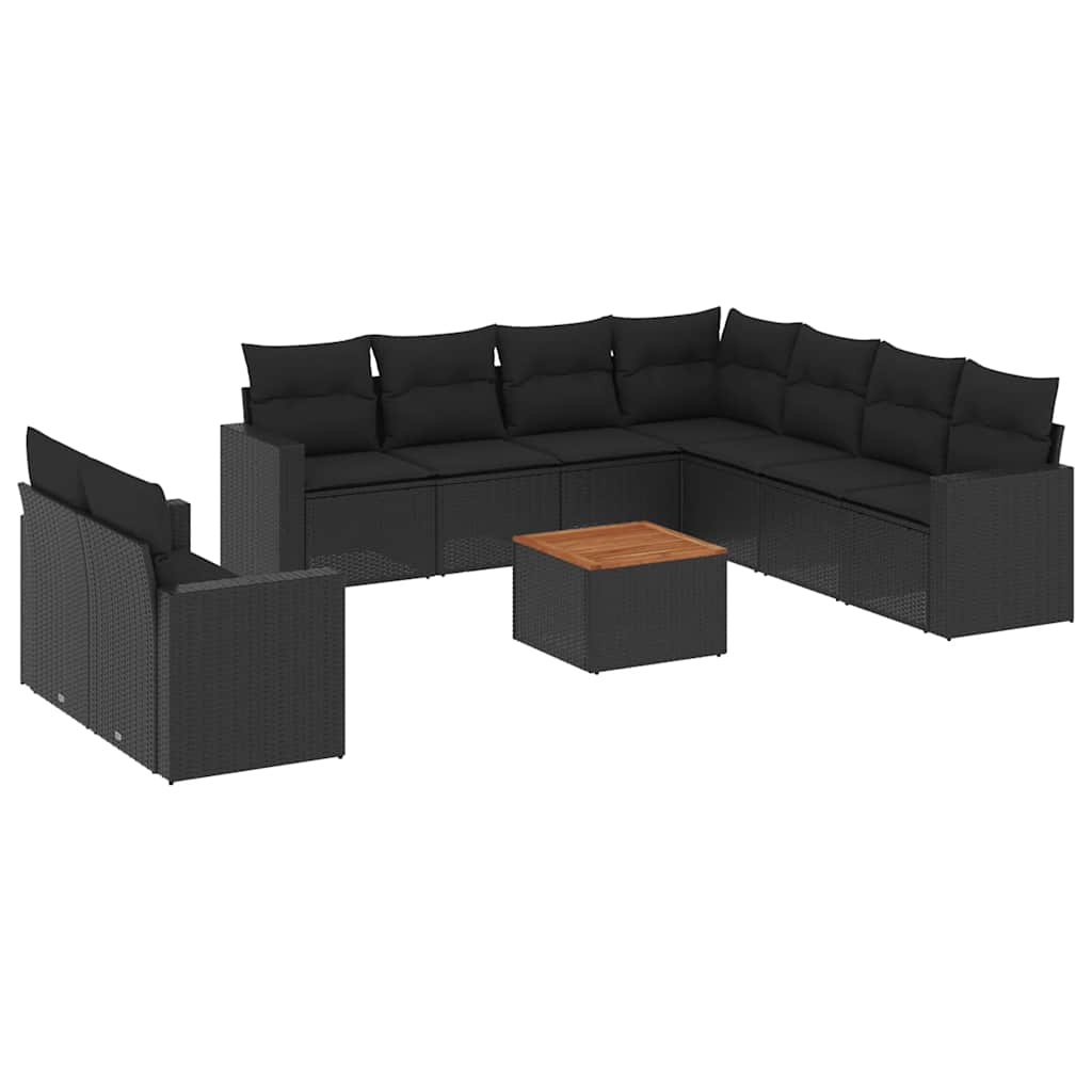 10-dijelni set vrtnih sofa s jastucima crni od poliratana Crna 66 x 62 x 69 cm