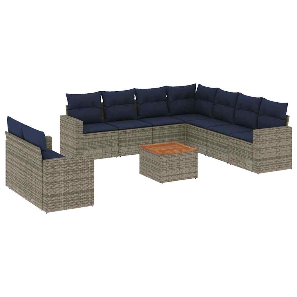 10-dijelni set vrtnih sofa od poliratana s jastucima sivi