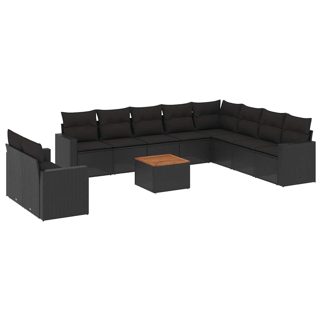 11-dijelni set vrtnih sofa od poliratana s jastucima crni