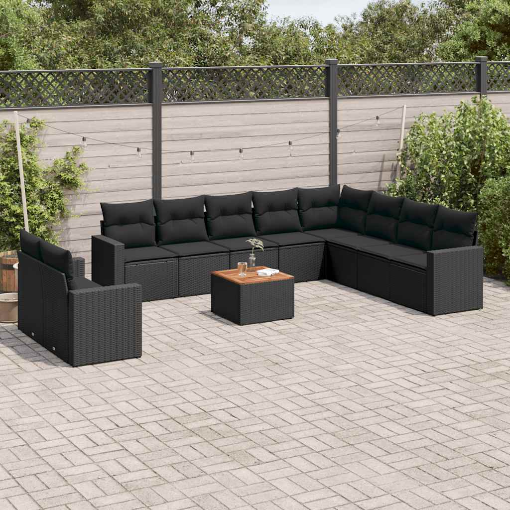 11-dijelni set vrtnih sofa od poliratana s jastucima crni
