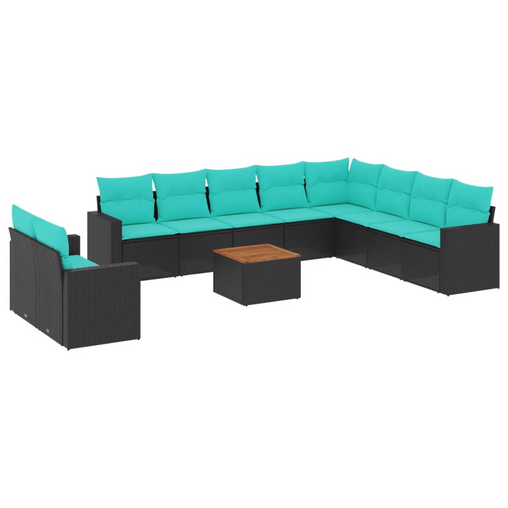 11-dijelni set vrtnih sofa od poliratana s jastucima crni