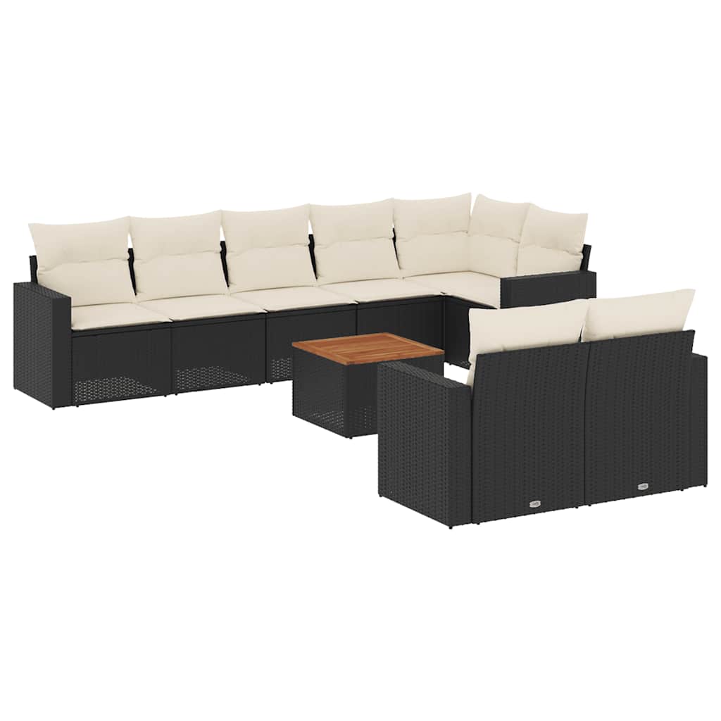 9-dijelni set vrtnih sofa s jastucima crni od poliratana