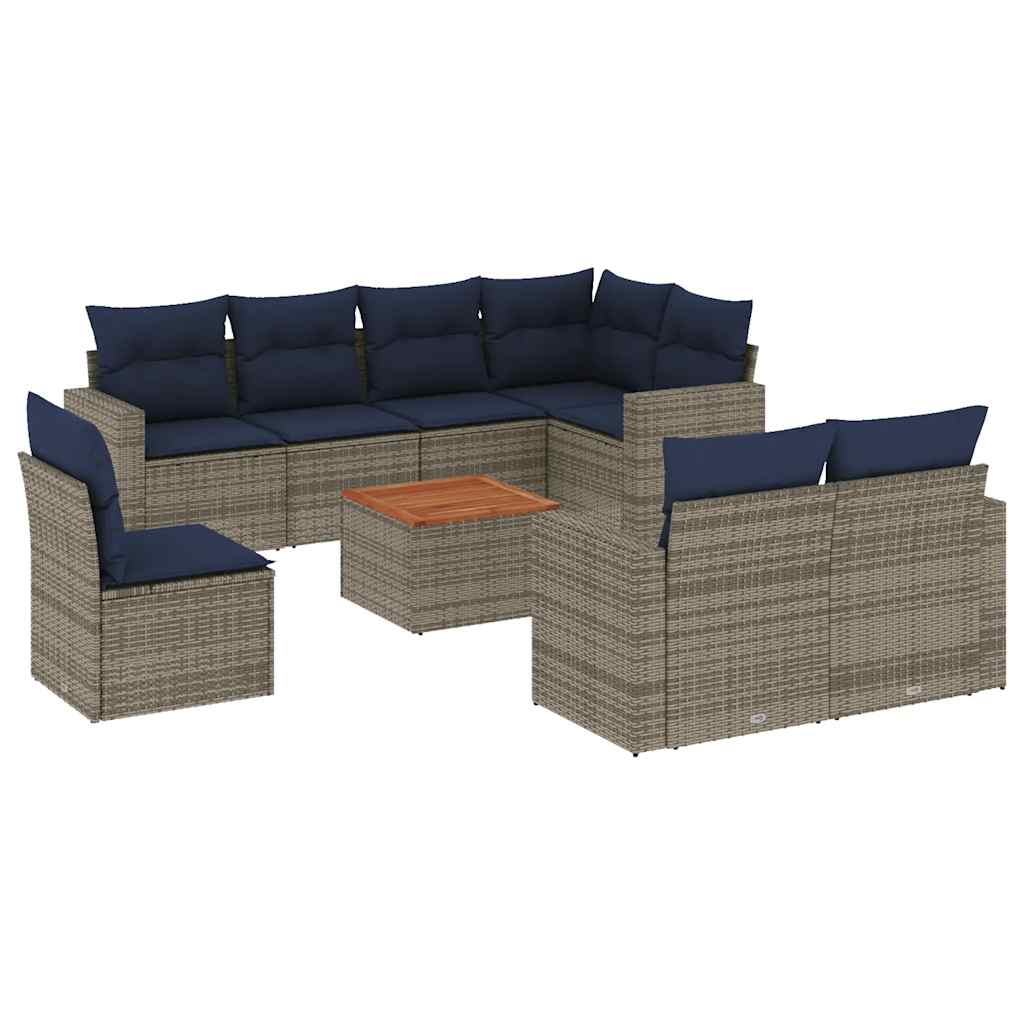 9-dijelni set vrtnih sofa od poliratana s jastucima sivi