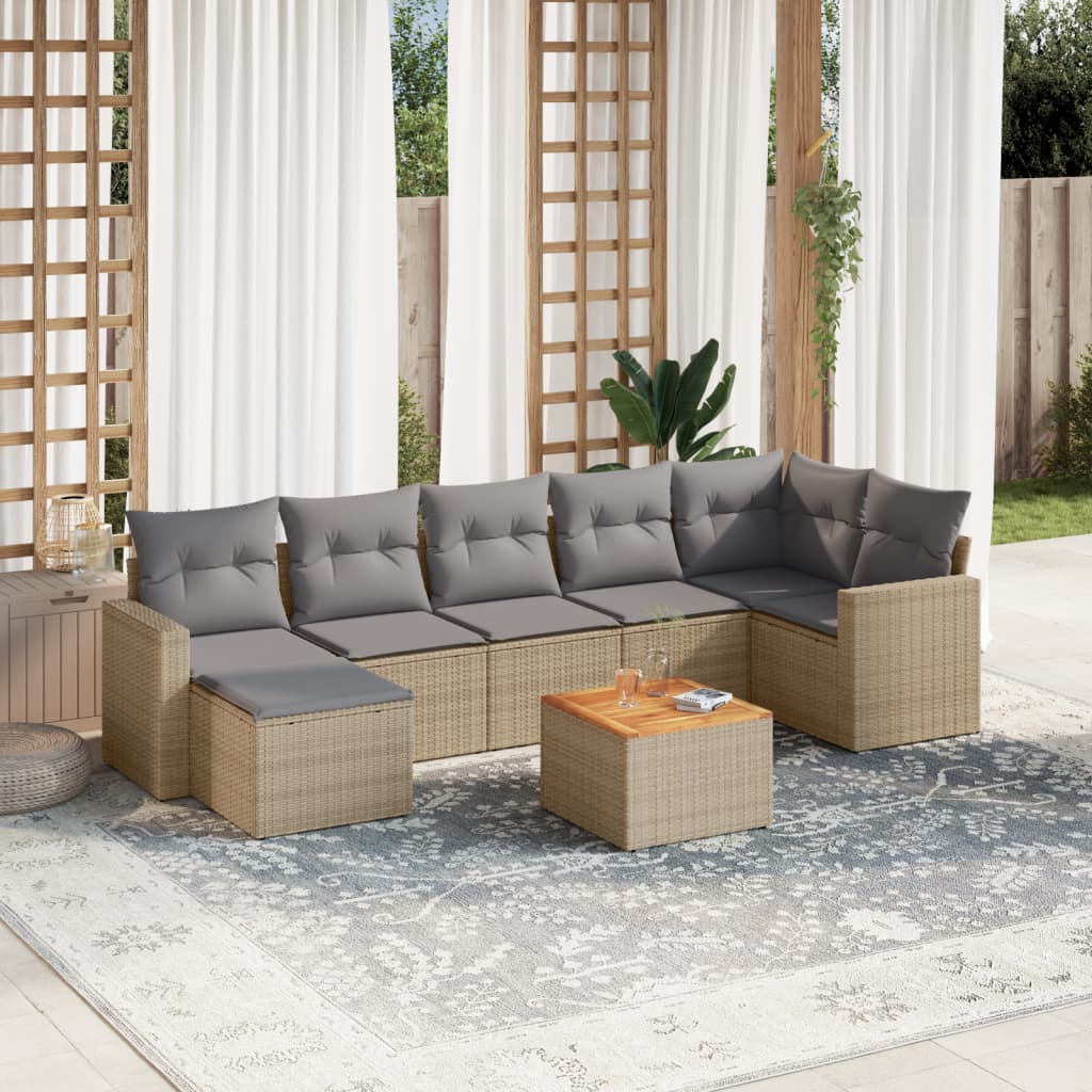8-dijelni set vrtnih sofa s jastucima bež od poliratana