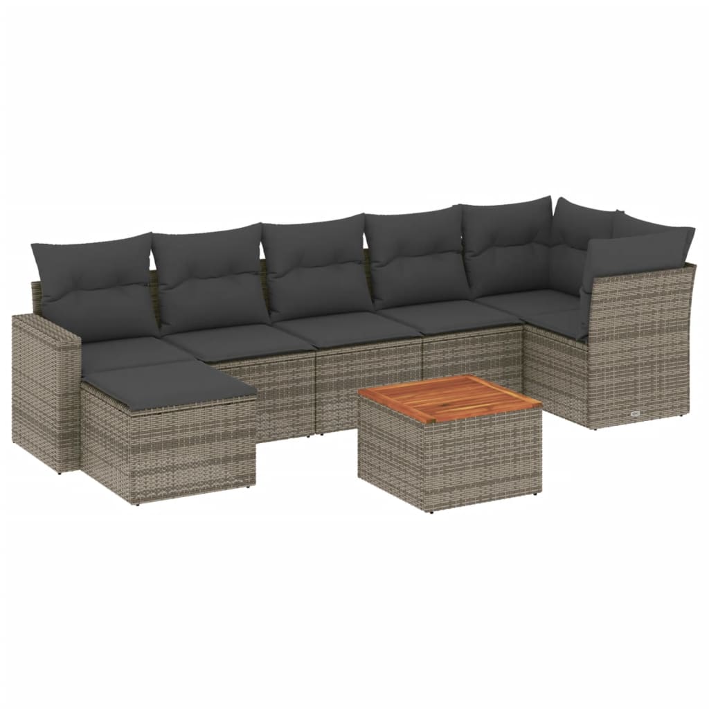 8-dijelni set vrtnih sofa od poliratana s jastucima sivi