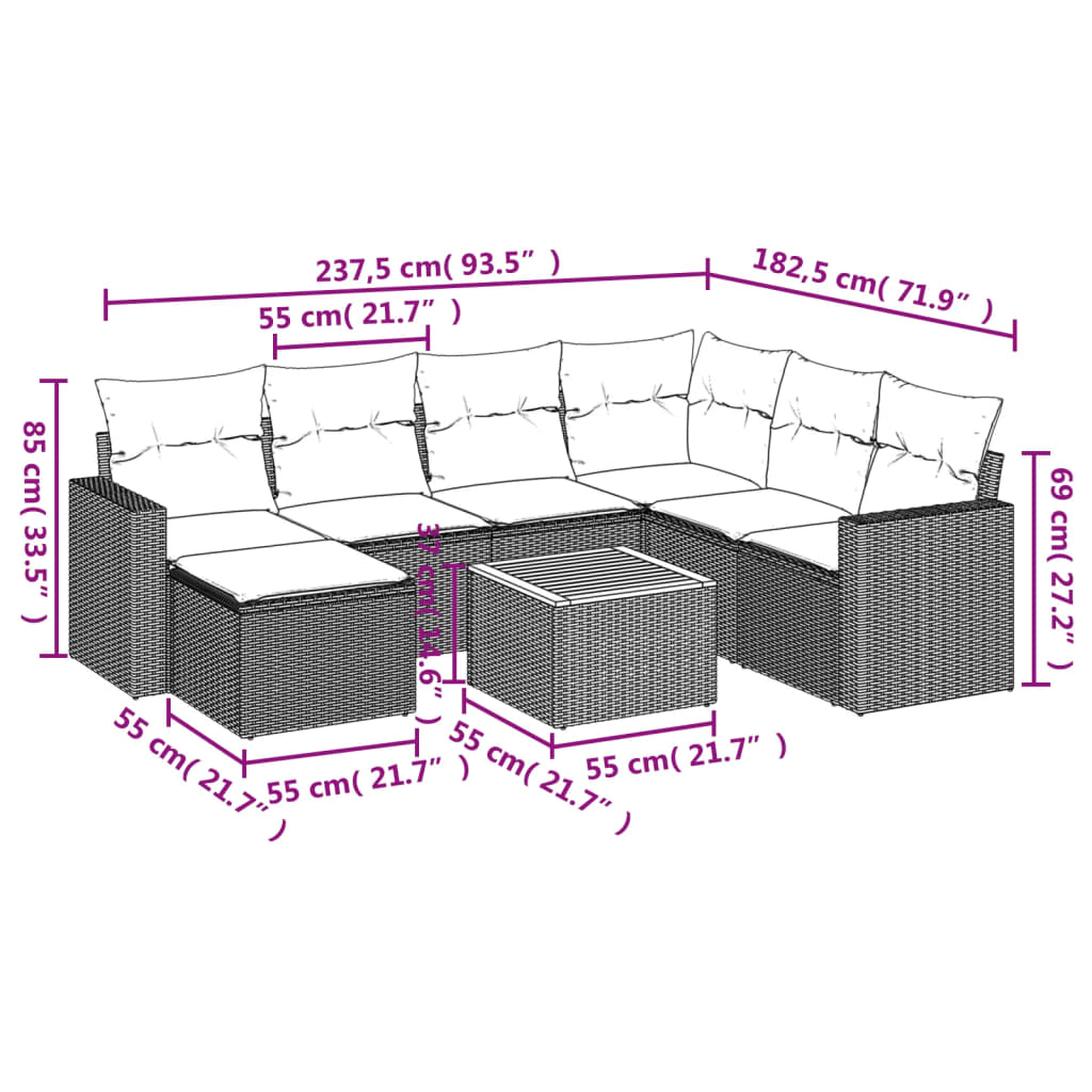 8-dijelni set vrtnih sofa od poliratana s jastucima crni