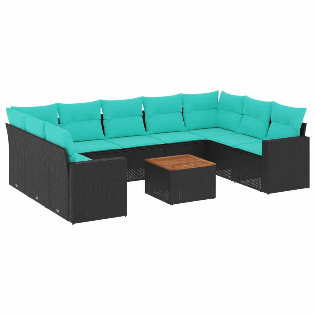 10-dijelni set vrtnih sofa od poliratana s jastucima crni