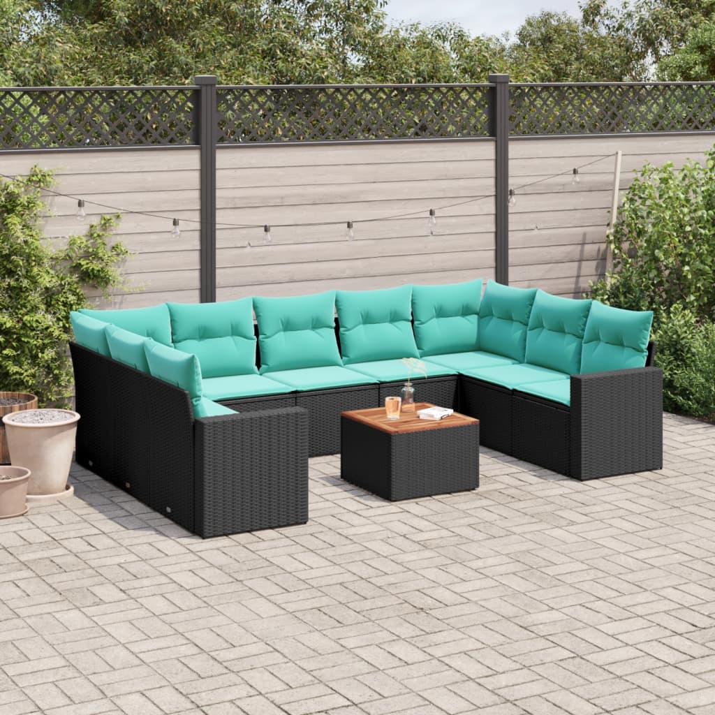 10-dijelni set vrtnih sofa od poliratana s jastucima crni