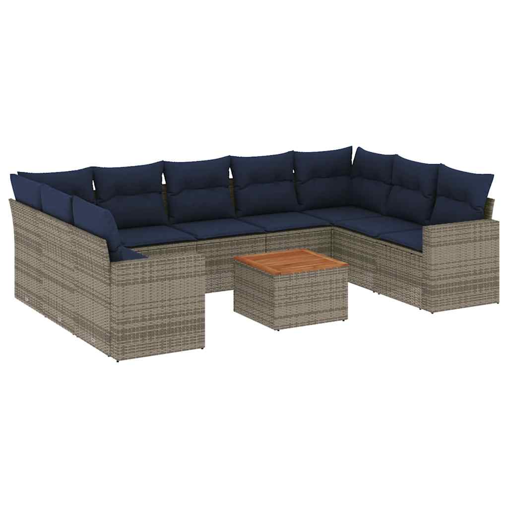 10-dijelni set vrtnih sofa od poliratana s jastucima sivi