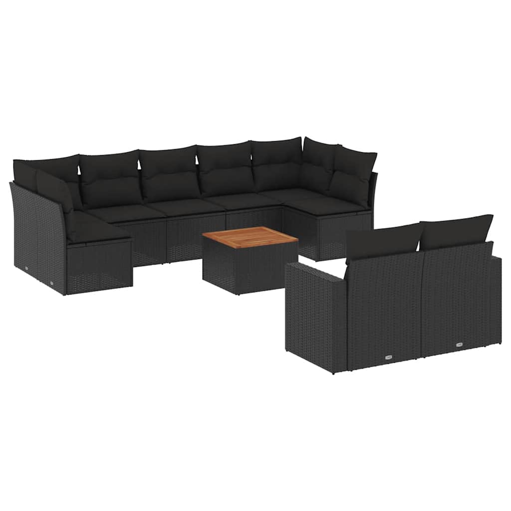10-dijelni set vrtnih sofa s jastucima crni od poliratana