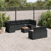 10-dijelni set vrtnih sofa s jastucima crni od poliratana