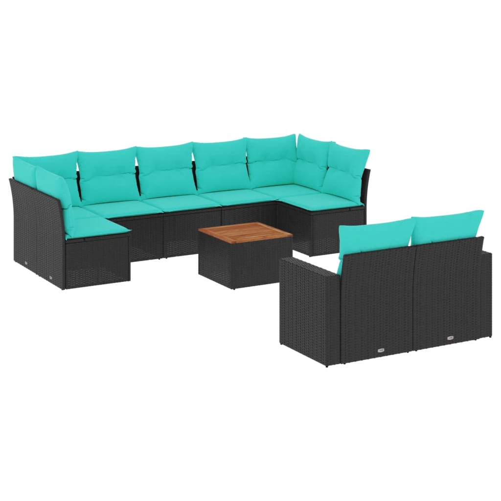 10-dijelni set vrtnih sofa od poliratana s jastucima crni