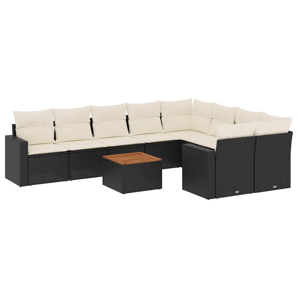 10-dijelni set vrtnih sofa s jastucima crni od poliratana Crna