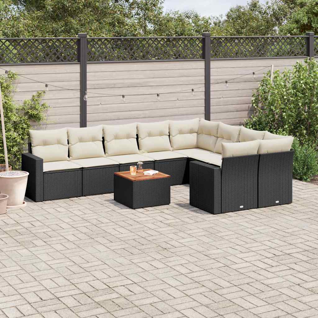 10-dijelni set vrtnih sofa s jastucima crni od poliratana Crna