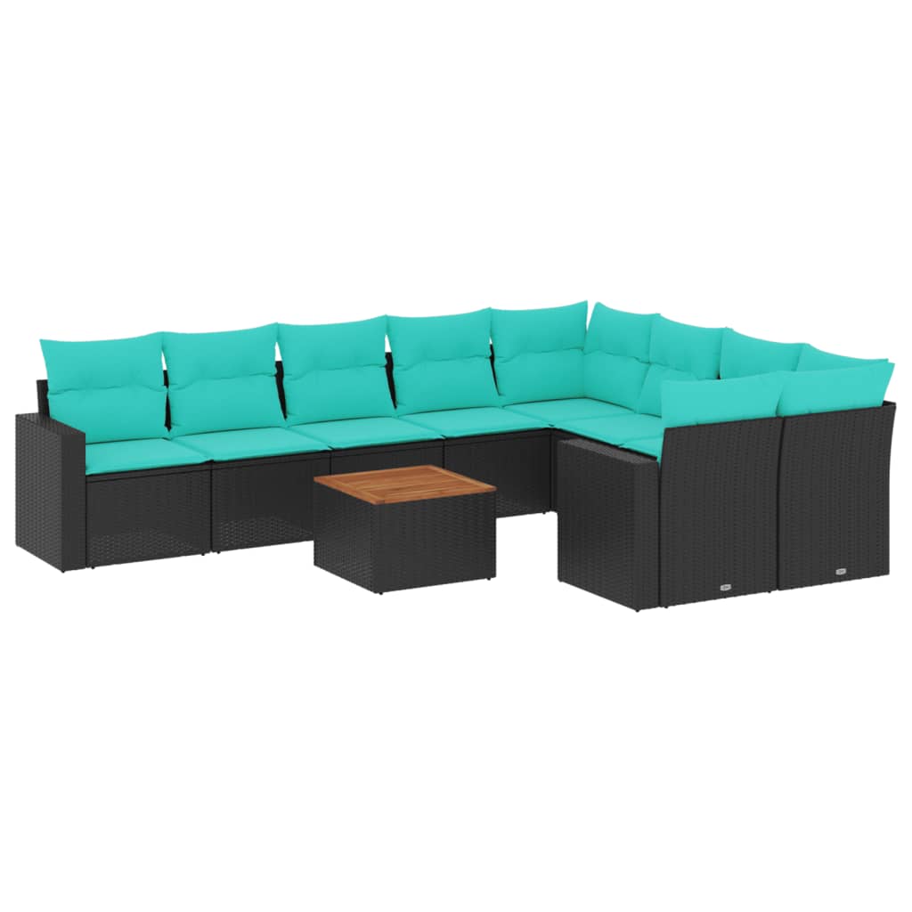 10-dijelni set vrtnih sofa od poliratana s jastucima crni