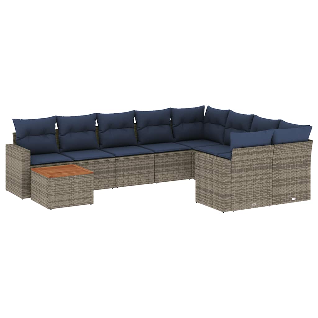 10-dijelni set vrtnih sofa od poliratana s jastucima sivi