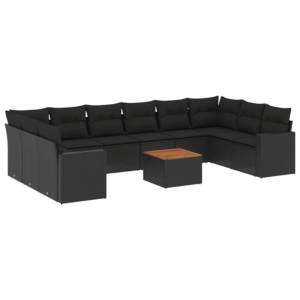 11-dijelni set vrtnih sofa od poliratana s jastucima crni
