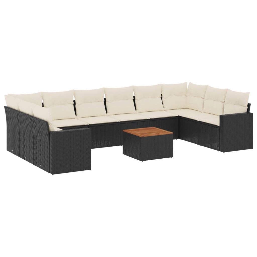 11-dijelni set vrtnih sofa od poliratana s jastucima crni