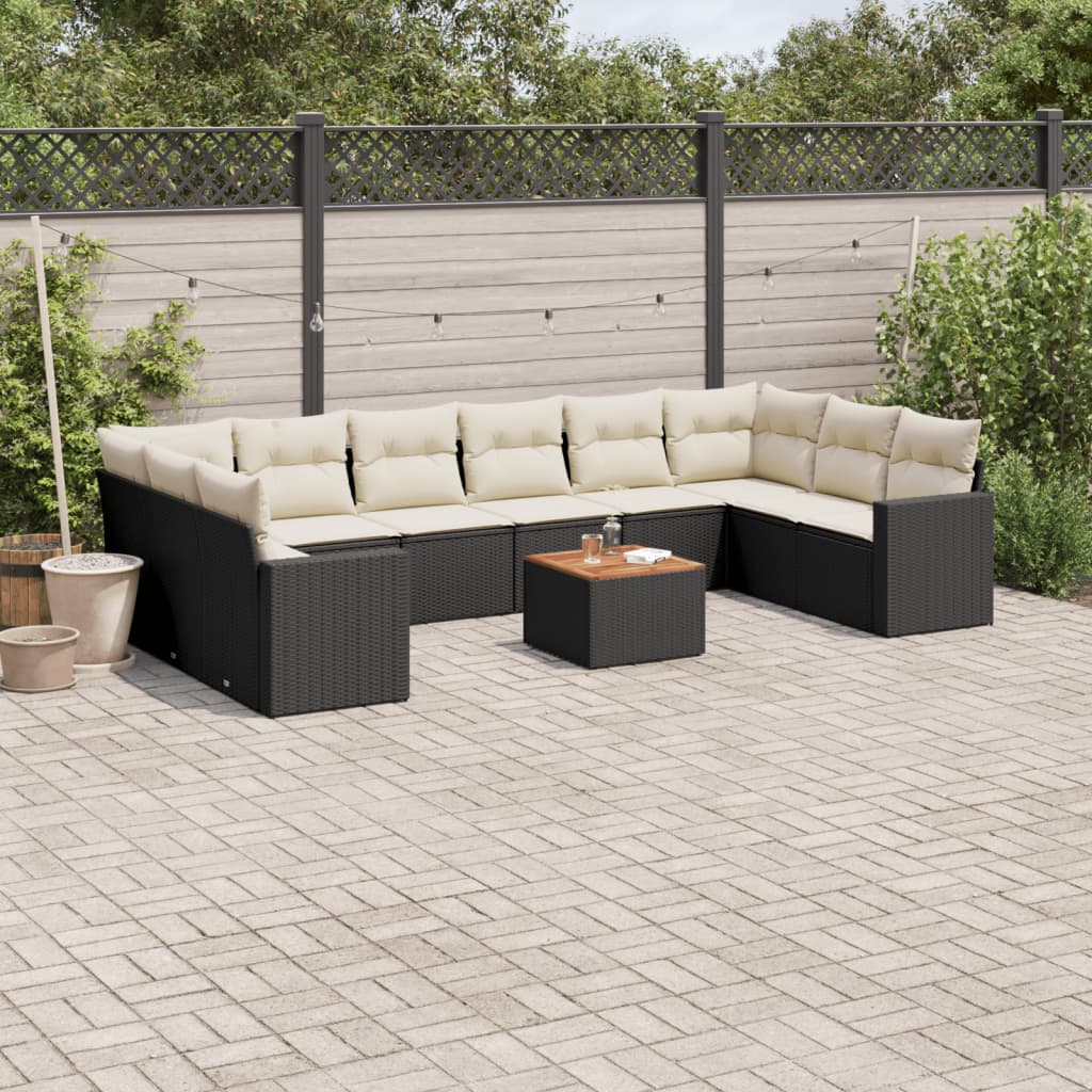 11-dijelni set vrtnih sofa od poliratana s jastucima crni