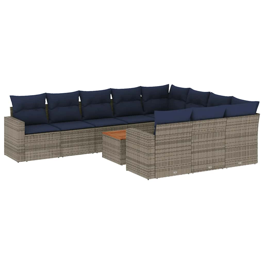 11-dijelni set vrtnih sofa od poliratana s jastucima sivi