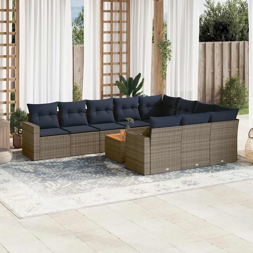 11-dijelni set vrtnih sofa od poliratana s jastucima sivi
