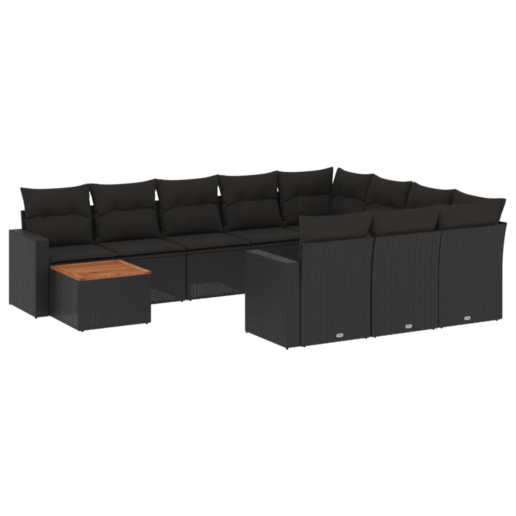 11-dijelni set vrtnih sofa od poliratana s jastucima crni