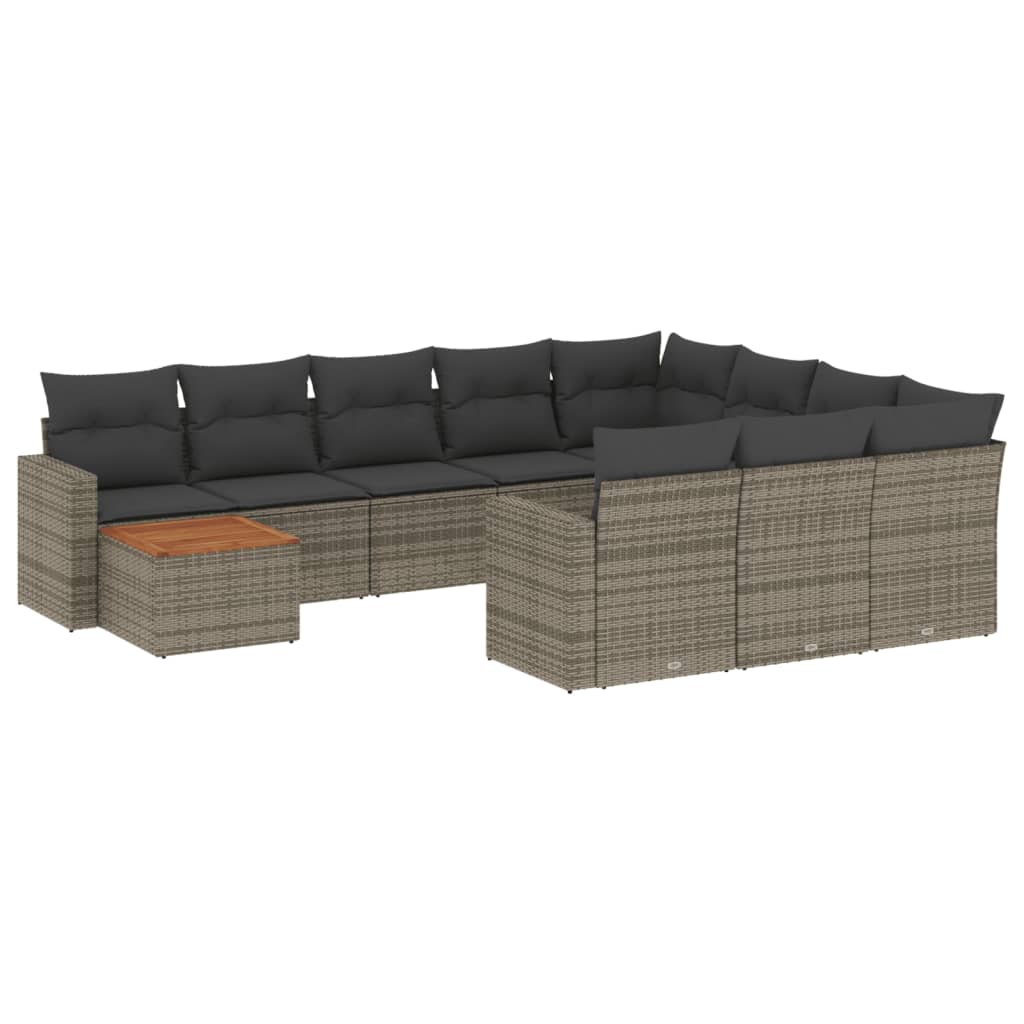 11-dijelni set vrtnih sofa od poliratana s jastucima sivi