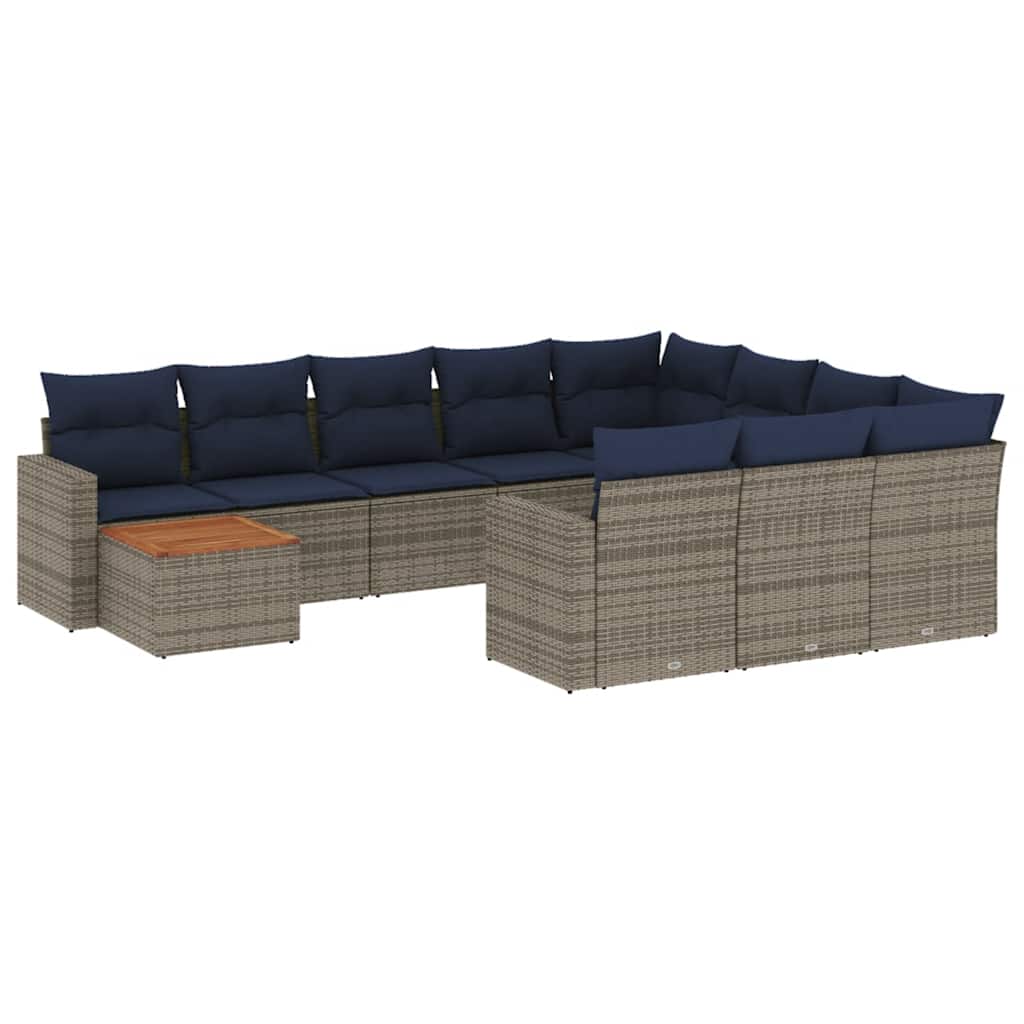 11-dijelni set vrtnih sofa od poliratana s jastucima sivi