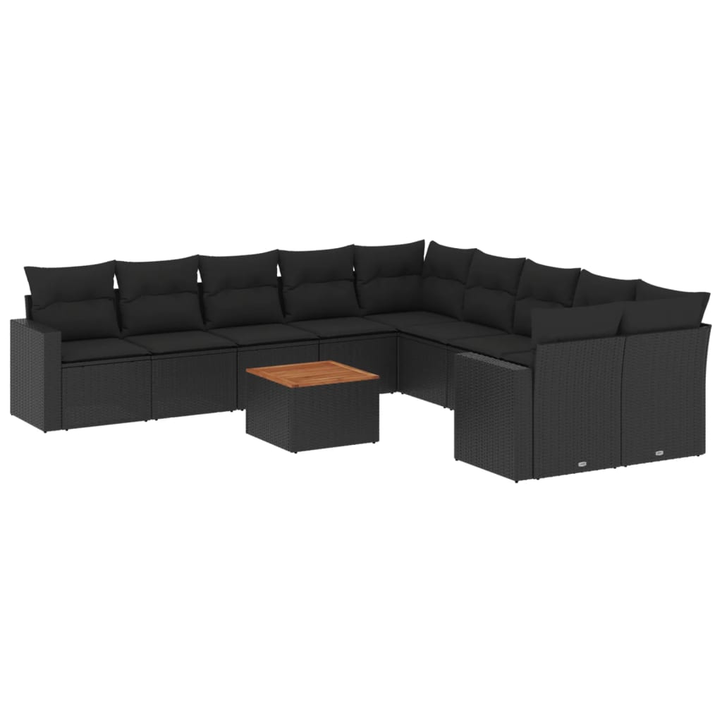 11-dijelni set vrtnih sofa od poliratana s jastucima crni