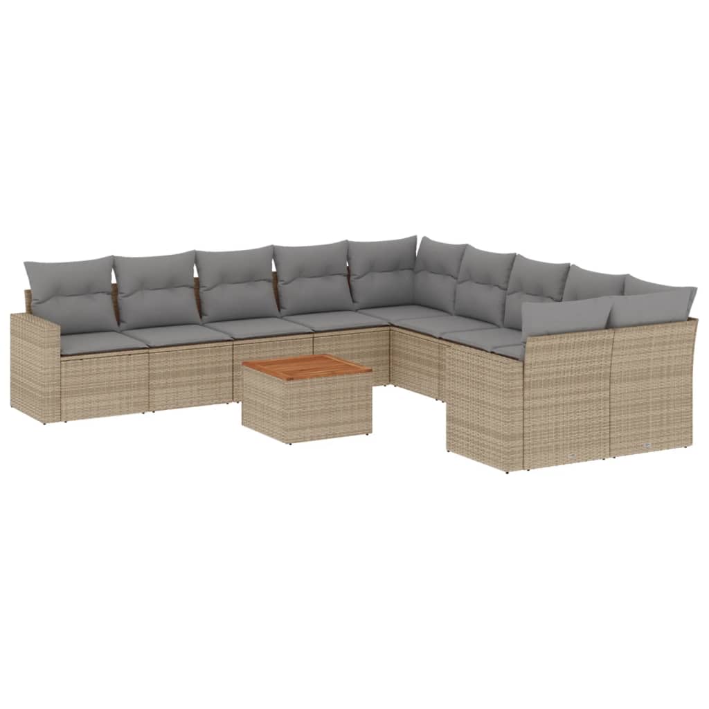 11-dijelni set vrtnih sofa s jastucima bež od poliratana