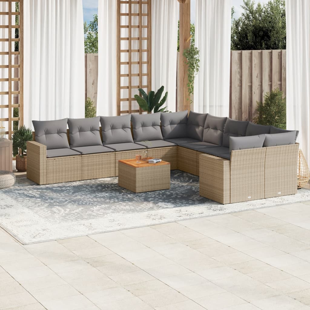 11-dijelni set vrtnih sofa s jastucima bež od poliratana