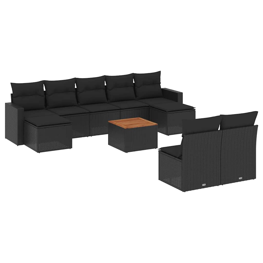 10-dijelni set vrtnih sofa s jastucima crni od poliratana