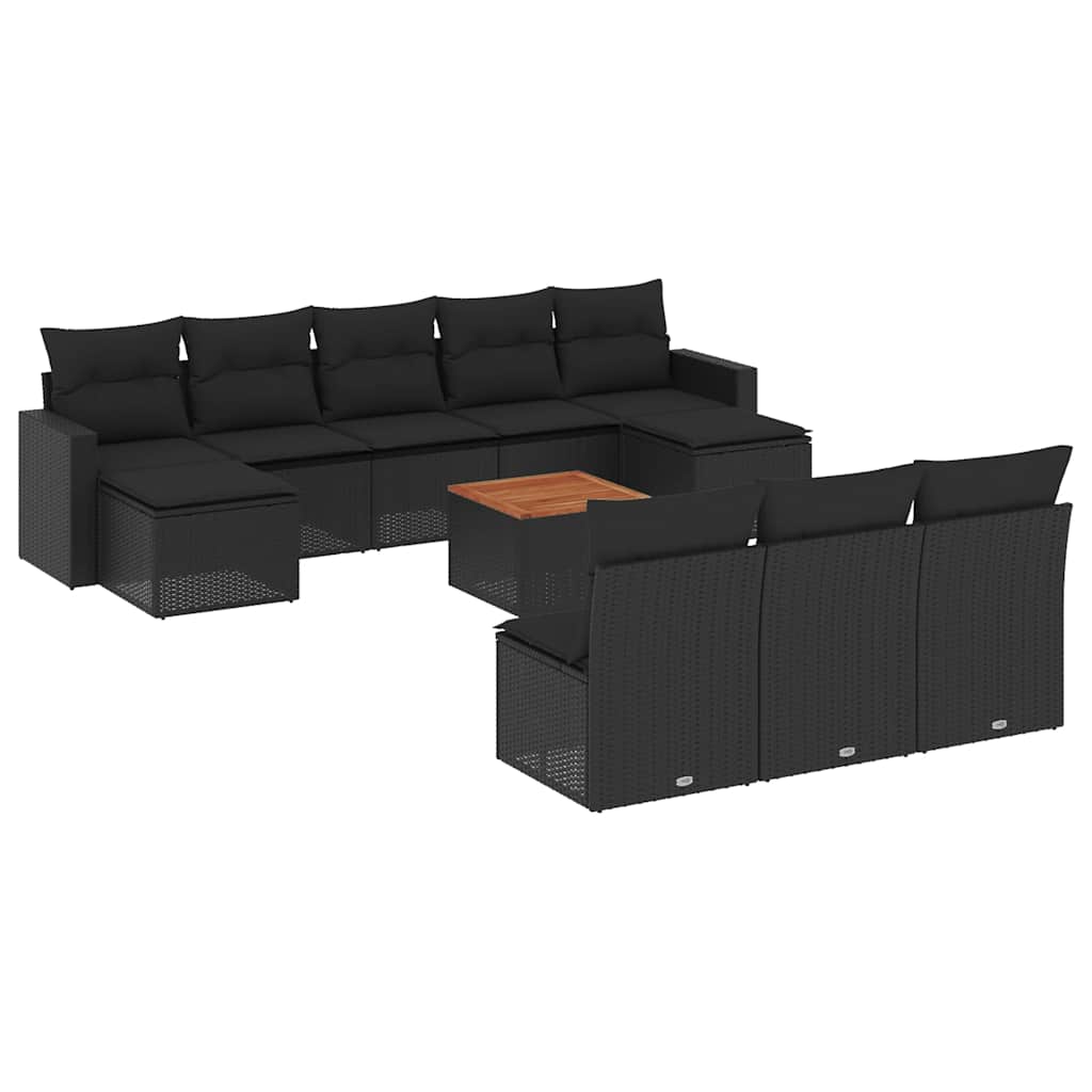 11-dijelni set vrtnih sofa od poliratana s jastucima crni