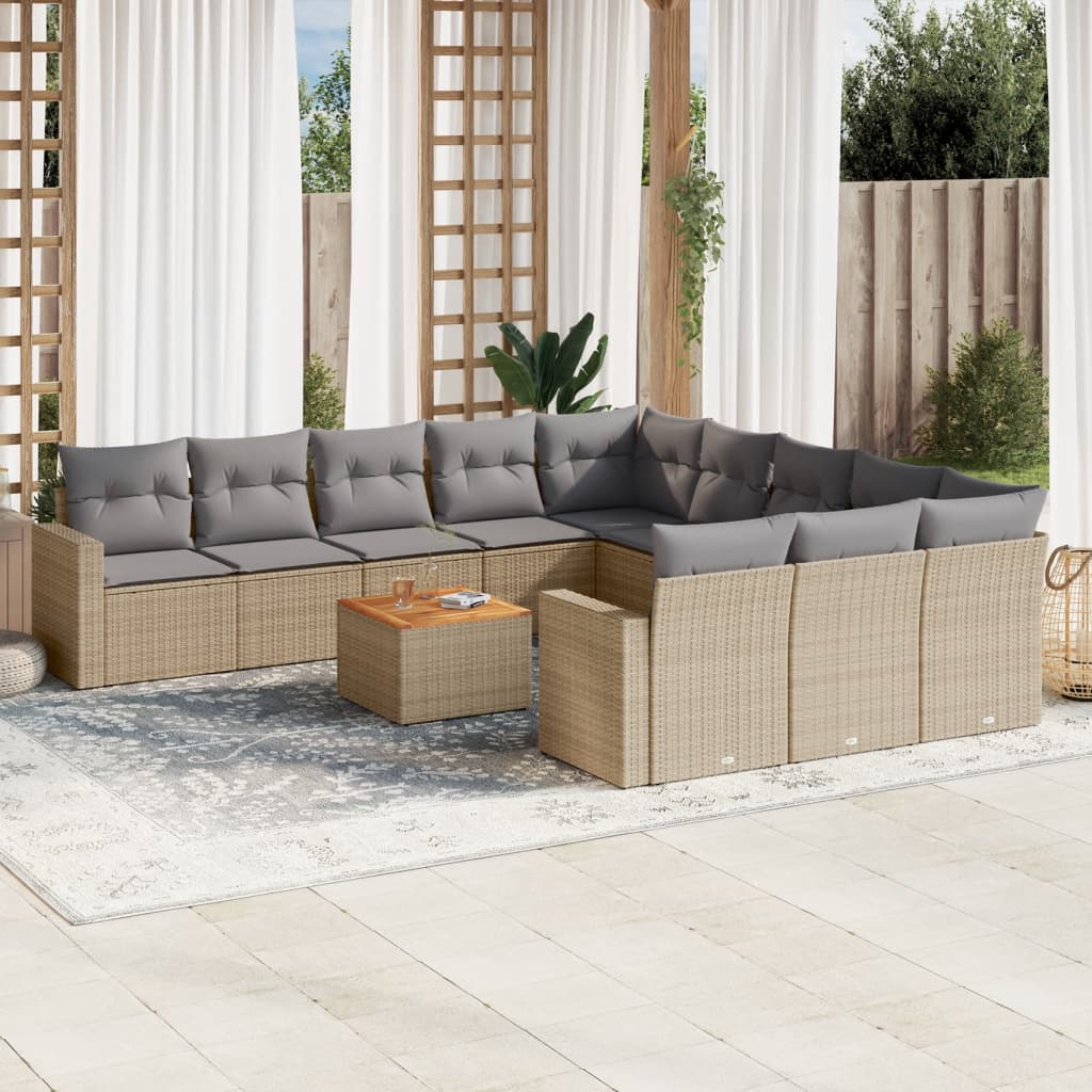 12-dijelni set vrtnih sofa s jastucima bež od poliratana