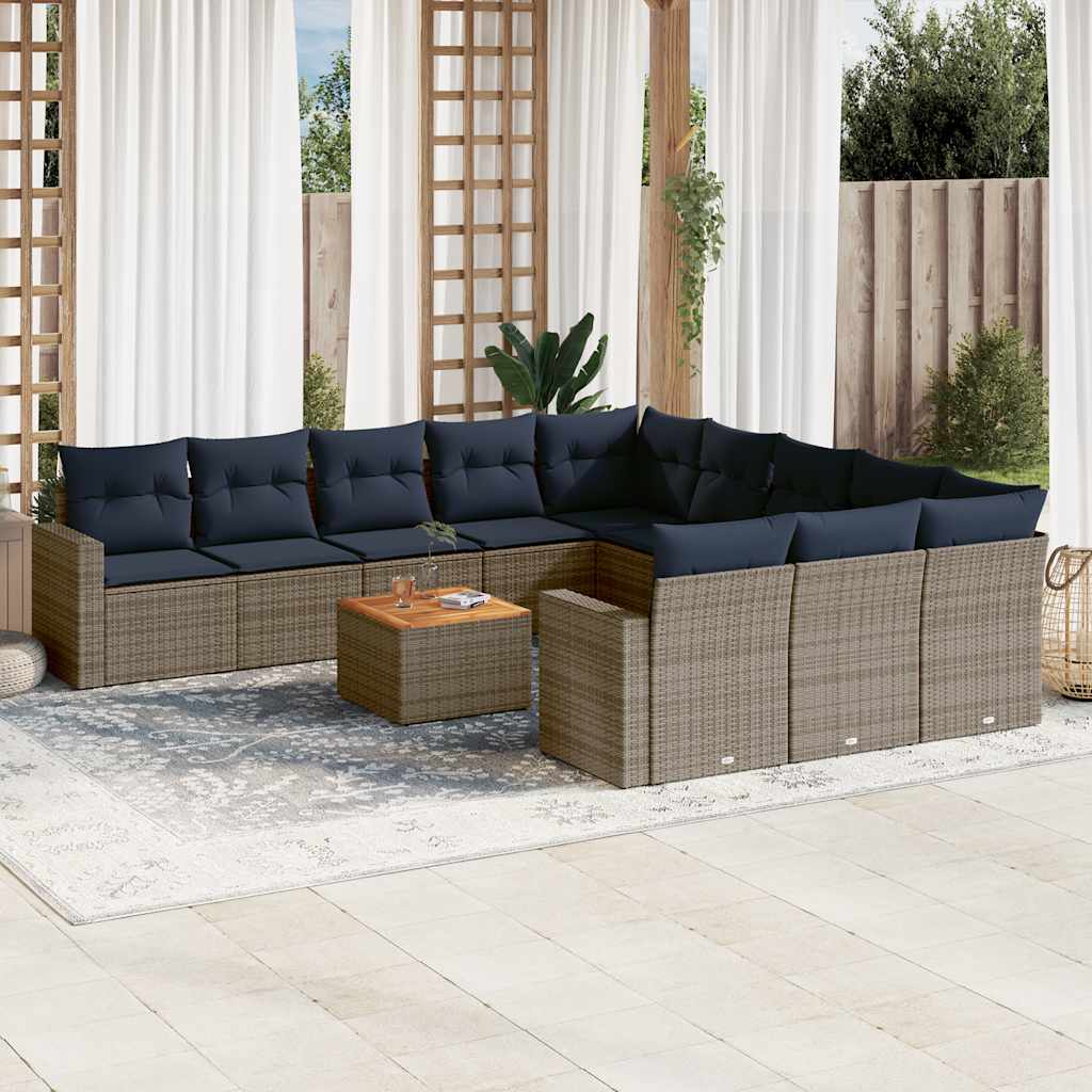 12-dijelni set vrtnih sofa od poliratana s jastucima sivi