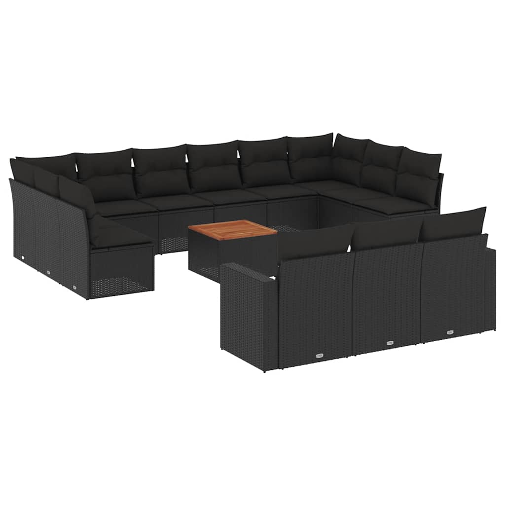 14-dijelni set vrtnih sofa s jastucima poliratan crni