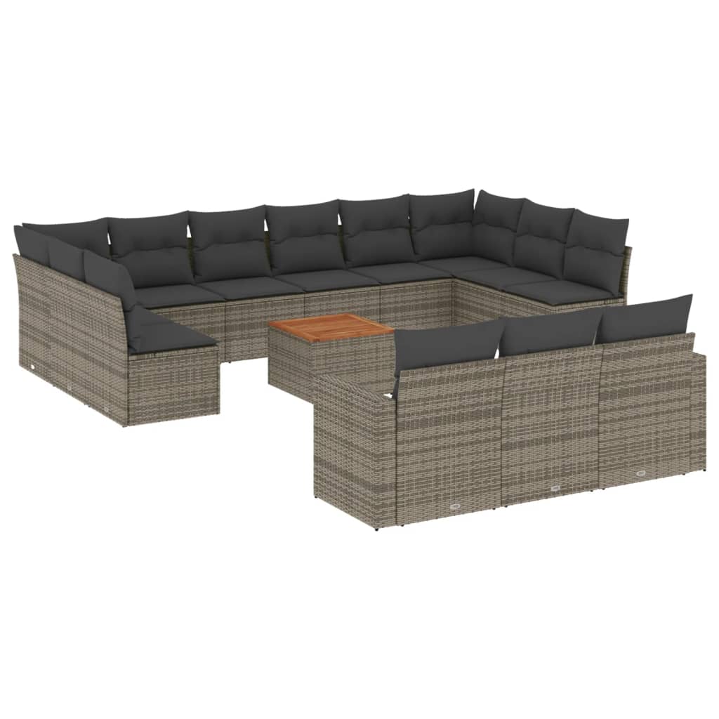 14-dijelni set vrtnih sofa od poliratana s jastucima sivi