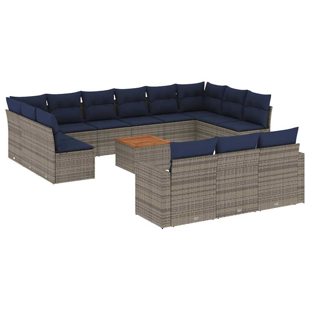 14-dijelni set vrtnih sofa od poliratana s jastucima sivi