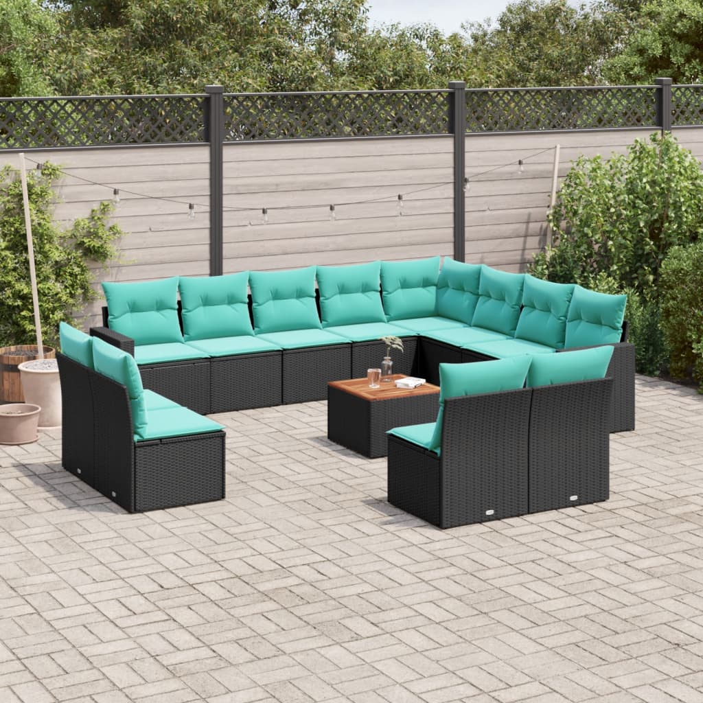 13-dijelni set vrtnih sofa s jastucima poliratan crni