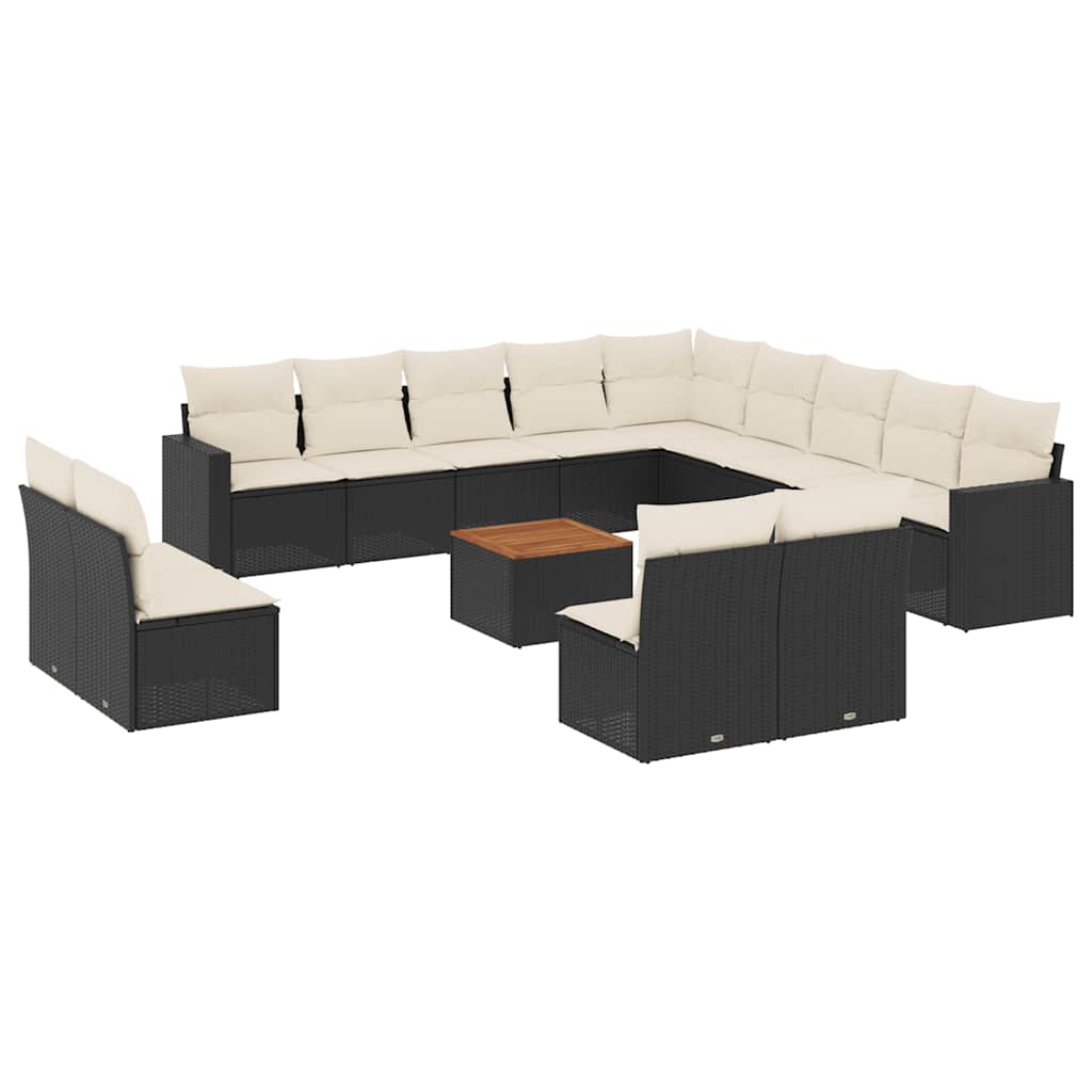 14-dijelni set vrtnih sofa s jastucima poliratan crni