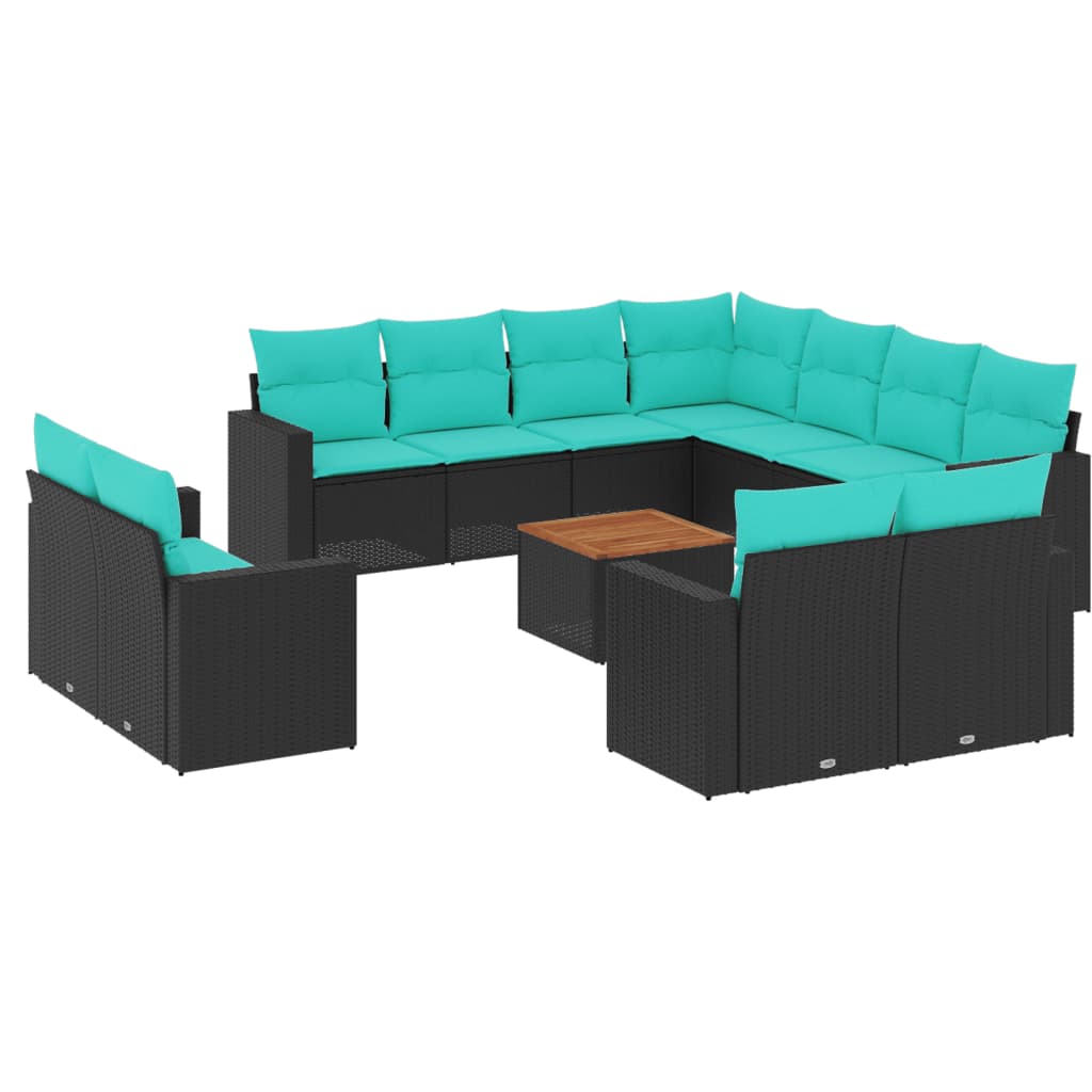 12-dijelni set vrtnih sofa s jastucima poliratan crni
