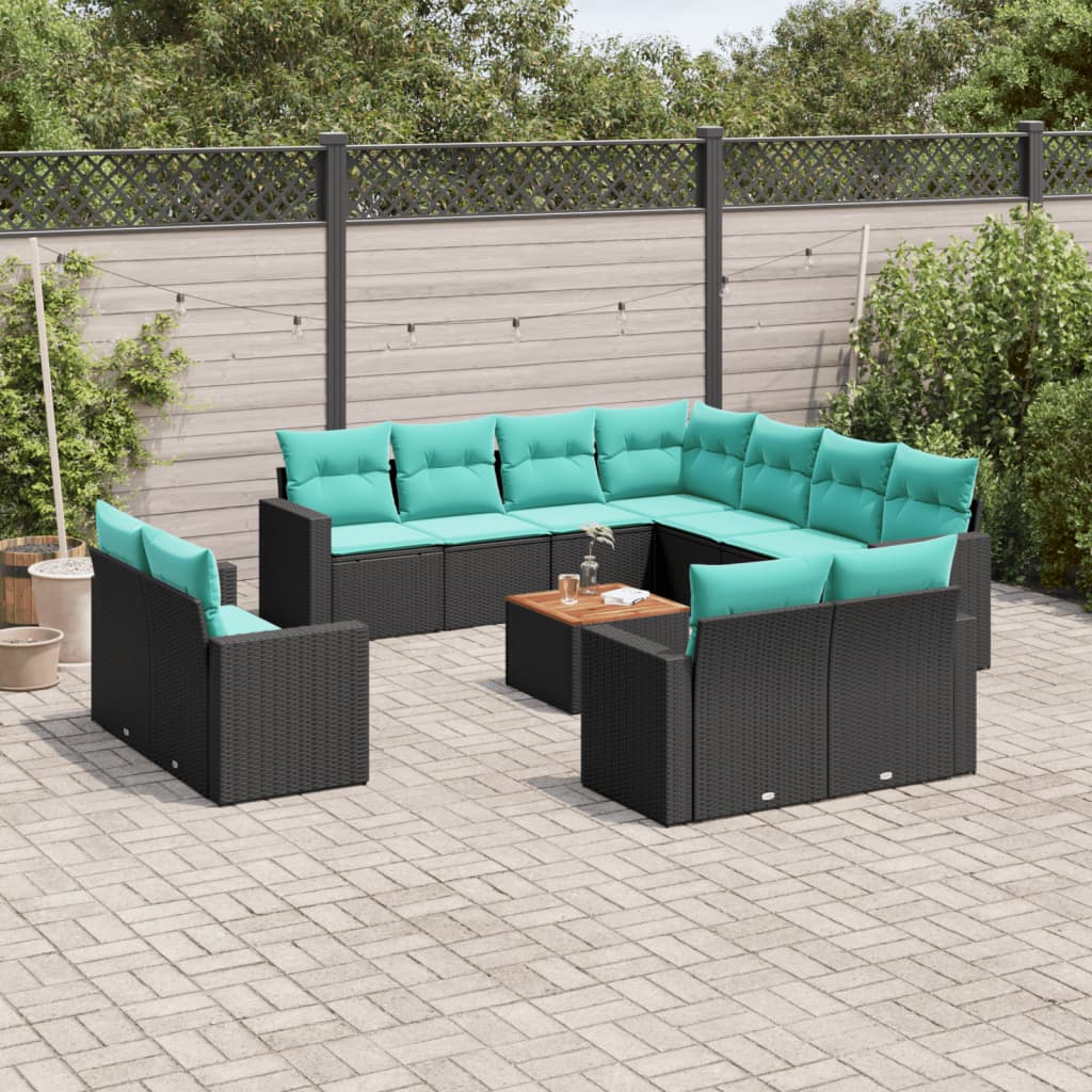 12-dijelni set vrtnih sofa s jastucima poliratan crni