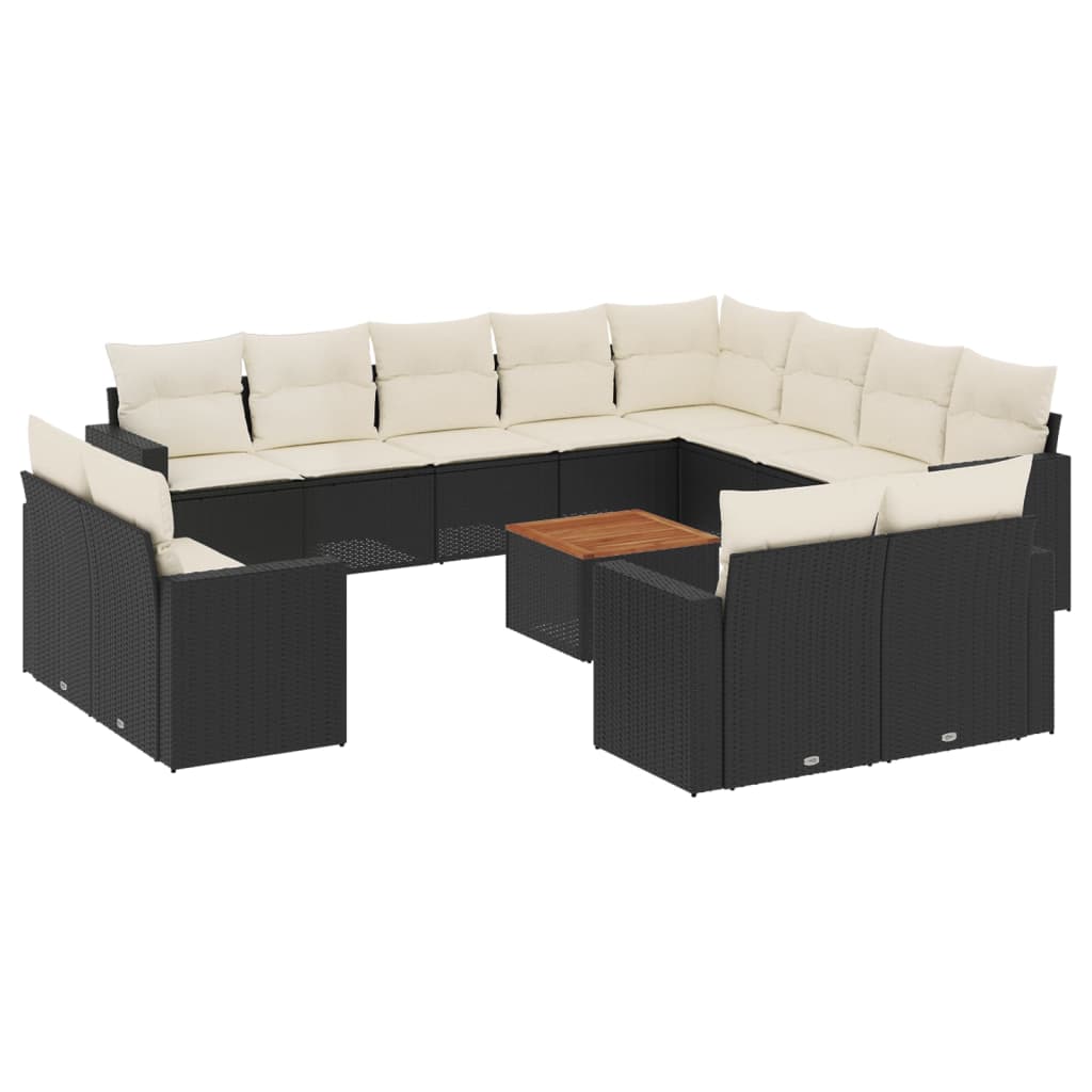 13-dijelni set vrtnih sofa s jastucima poliratan crni